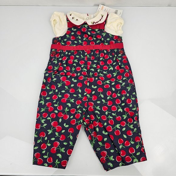 Vintage Gymboree Cherry Pie Picked with Love Overalls Jumper Bodysuit 3-6 NEW - Picture 1 of 4
